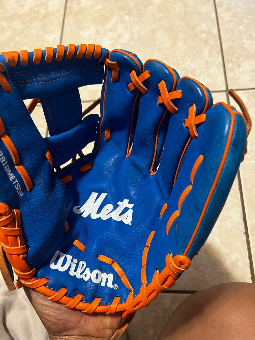 Wilson Blue and Orange Mets Leather Baseball Glove